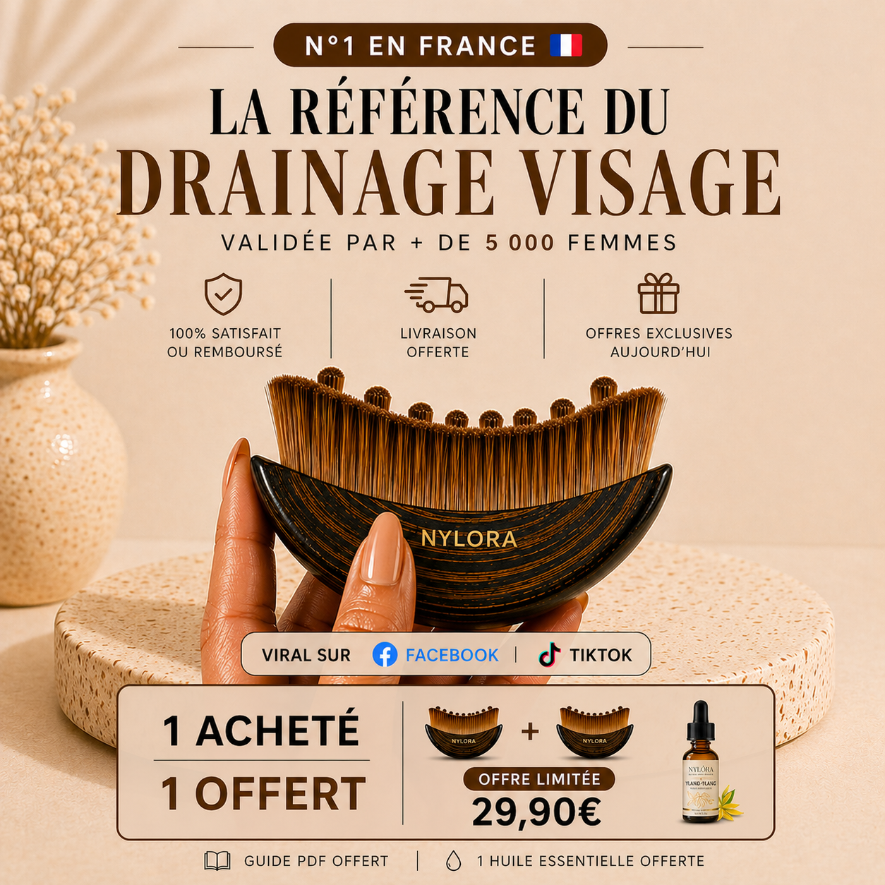 NYLORA - Brosse de Drainage Lymphatique Visage
